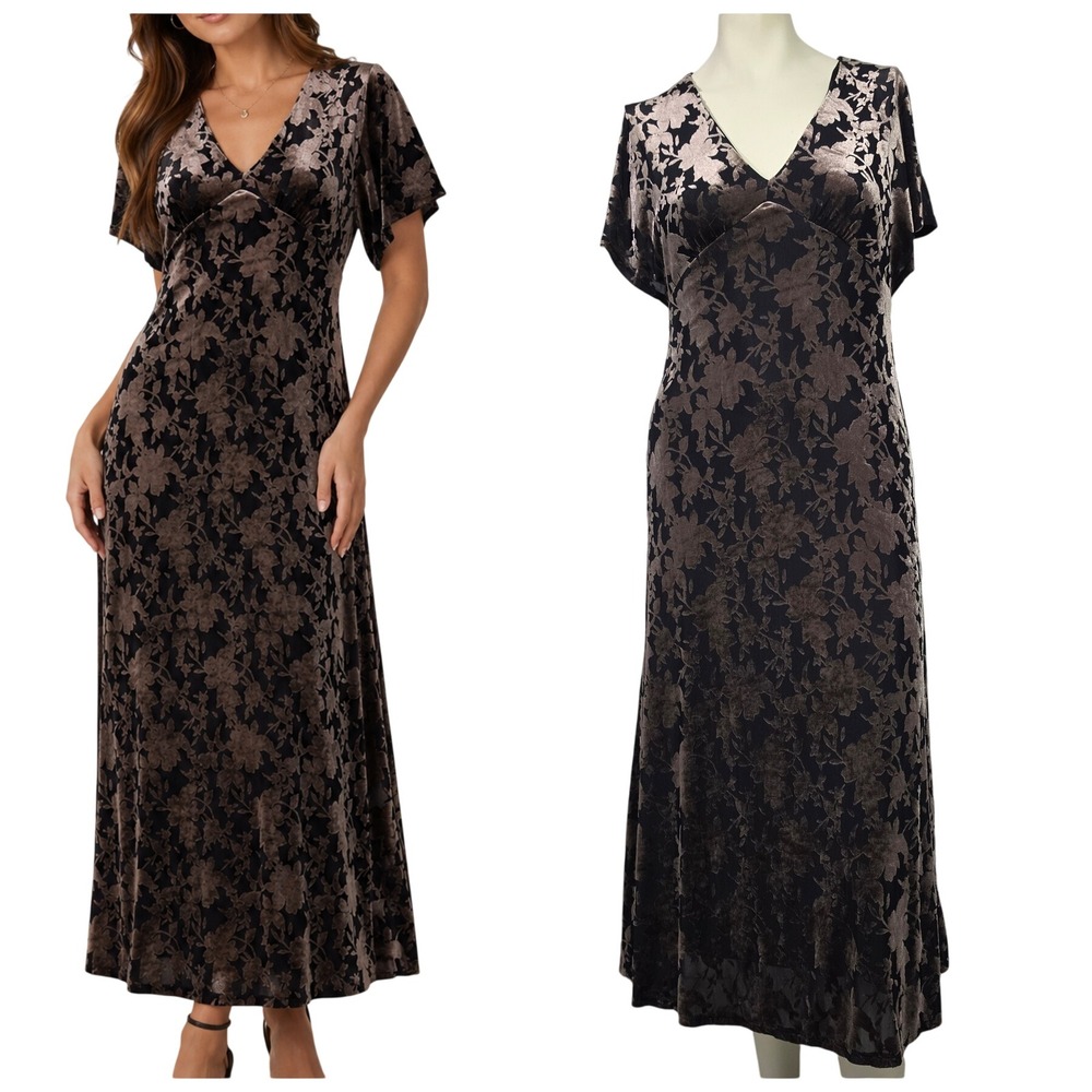 Taylor Burnout Velvet Floral Maxi Dress Fairycore Whimsigoth Size 2 witchy boho